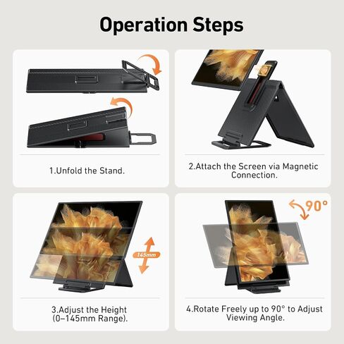 شاشة امتداد شاشة الكمبيوتر المحمول المحمولة - 16.1 '' FHD 1200P شاشة محمولة للكمبيوتر المحمول ، 360 درجة الدوران ، التوصيل والتشغيل ، الحامل القابل للفصل ، موسع جهاز كمبيوتر محمول قابل للتعديل للارتفاع لنظام التشغيل Mac/Win/Phone/Tablet in Kuwait