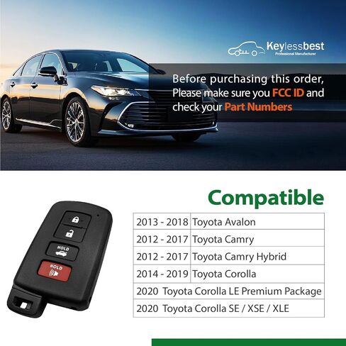 Replacement for 2015 2016 2017 2018 2019 2020 Smart Proximity Toyota Avalon Camry Hybrid Corolla LE SE GNE 281451-0020 Board Key Fob HYQ14FBA 315MHz 4 Buttons in Saudi Arabia
