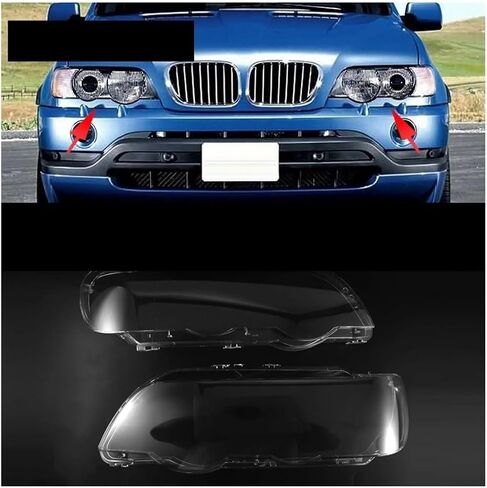 2 قطعة متوافق لسيارات BMW X5 E53 2000-2003 سيارة عدسة المصباح الأمامي غطاء استبدال رئيس ضوء مصباح عاكس الضوء الزجاج قذيفة (يسار + يمين) in Saudi Arabia