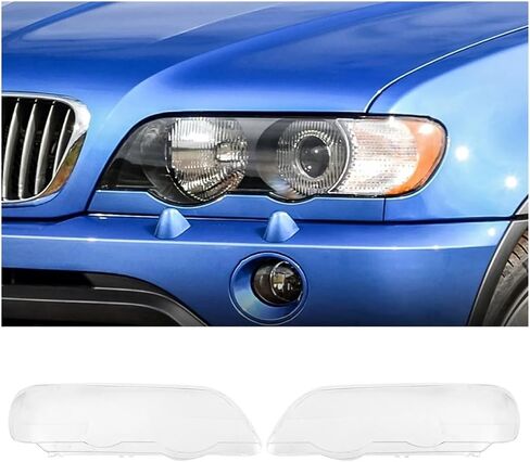 2 قطعة متوافق لسيارات BMW X5 E53 2000-2003 سيارة عدسة المصباح الأمامي غطاء استبدال رئيس ضوء مصباح عاكس الضوء الزجاج قذيفة (يسار + يمين) in Saudi Arabia