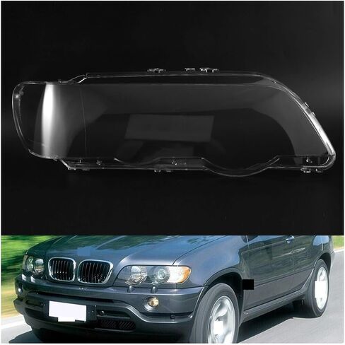 2 قطعة متوافق لسيارات BMW X5 E53 2000-2003 سيارة عدسة المصباح الأمامي غطاء استبدال رئيس ضوء مصباح عاكس الضوء الزجاج قذيفة (يسار + يمين) in Saudi Arabia