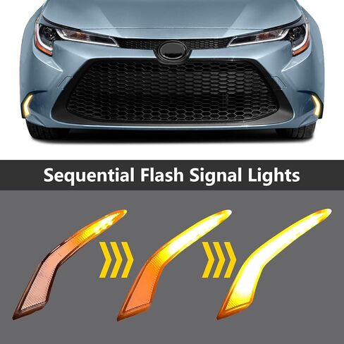 LED Front Bumper Fog Lights White Daytime Running Lights (DRL) Amber Sequential Flash Turn Signal Lights Blue Low Beam Lights Compatible with Toyota Corolla 2019-2025 L LE XLE & Hybrid in Kuwait
