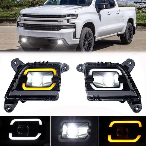 Astra Depot Fog Light with DRL Sequntial Turn Signal Compatible for Silverado 2019-2022 2023 Chevy Silverado 1500 Fog Lamps with H11 Relay Harness Wire Kit Replace for OE 84509651 | 84509652 in Saudi Arabia