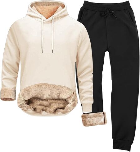 الرجال Sweatsuits مجموعات شيربا اصطف 2 قطعة قناع السترة مجموعة الصوف بلوزات Sweatpants الشتاء الحرارية رياضية in Saudi Arabia