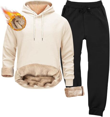 الرجال Sweatsuits مجموعات شيربا اصطف 2 قطعة قناع السترة مجموعة الصوف بلوزات Sweatpants الشتاء الحرارية رياضية in Saudi Arabia