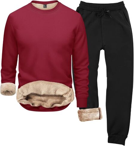 الرجال Sweatsuits مجموعات شيربا اصطف 2 قطعة قناع السترة مجموعة الصوف بلوزات Sweatpants الشتاء الحرارية رياضية in Saudi Arabia