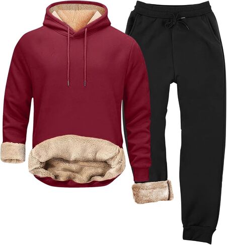 الرجال Sweatsuits مجموعات شيربا اصطف 2 قطعة قناع السترة مجموعة الصوف بلوزات Sweatpants الشتاء الحرارية رياضية in Saudi Arabia