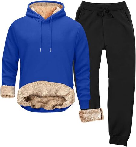 الرجال Sweatsuits مجموعات شيربا اصطف 2 قطعة قناع السترة مجموعة الصوف بلوزات Sweatpants الشتاء الحرارية رياضية in Saudi Arabia
