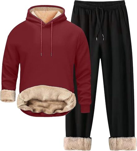 الرجال Sweatsuits مجموعات شيربا اصطف 2 قطعة قناع السترة مجموعة الصوف بلوزات Sweatpants الشتاء الحرارية رياضية in Saudi Arabia
