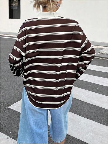SOLY HUX Women's Striped Oversized T Shirts Collared Long Sleeve Vintage Tees Streetwear in Saudi Arabia