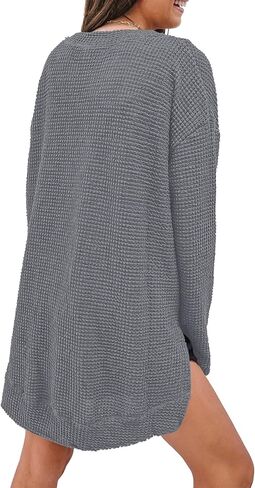 2025 New Womens Waffle Knit Long Sleeve Tunic Tops Crewneck Casual Fall Pullover Sweatshirts Side Slits Shirt in Saudi Arabia