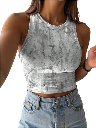 Women's Camo Graphic Tank Top Crewneck Sleeveless Fitted Crop Tops Summer Clothes in Saudi Arabia