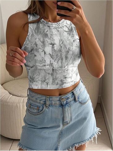 Women's Camo Graphic Tank Top Crewneck Sleeveless Fitted Crop Tops Summer Clothes in Saudi Arabia
