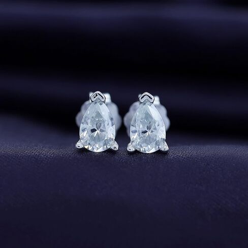 18k Gold Plated Sterling Silver Post Solitaire Stud Earrings | 4X6MM Pear & Oval Moissanite Diamond Stud Earrings for Women | Jewelry Gifts For Her Push Back Earrings in Saudi Arabia