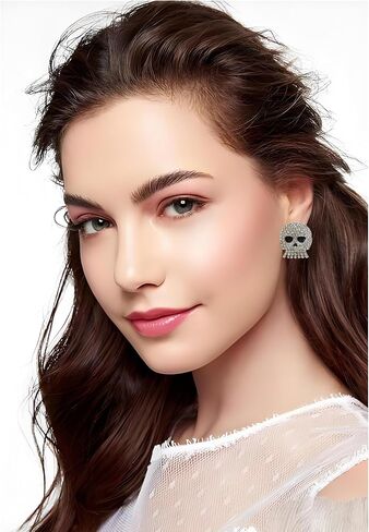 Halloween Skeleton Skull Earrings for Women Gothic Trendy Sparky Punk Cute Rhinestone Crystal Skeleton Skull Stud Earrings Halloween Costume Jewelry Gifts in Saudi Arabia