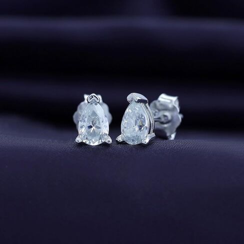 18k Gold Plated Sterling Silver Post Solitaire Stud Earrings | 4X6MM Pear & Oval Moissanite Diamond Stud Earrings for Women | Jewelry Gifts For Her Push Back Earrings in Saudi Arabia