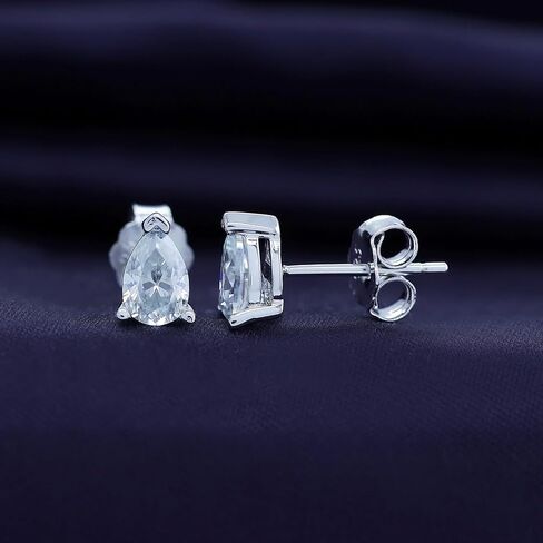 18k Gold Plated Sterling Silver Post Solitaire Stud Earrings | 4X6MM Pear & Oval Moissanite Diamond Stud Earrings for Women | Jewelry Gifts For Her Push Back Earrings in Saudi Arabia