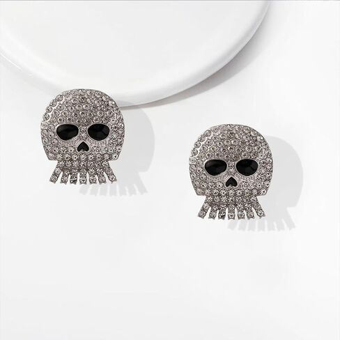 Halloween Skeleton Skull Earrings for Women Gothic Trendy Sparky Punk Cute Rhinestone Crystal Skeleton Skull Stud Earrings Halloween Costume Jewelry Gifts in Saudi Arabia