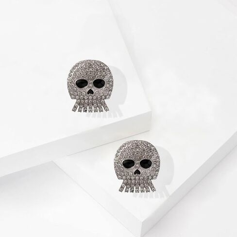 Halloween Skeleton Skull Earrings for Women Gothic Trendy Sparky Punk Cute Rhinestone Crystal Skeleton Skull Stud Earrings Halloween Costume Jewelry Gifts in Saudi Arabia