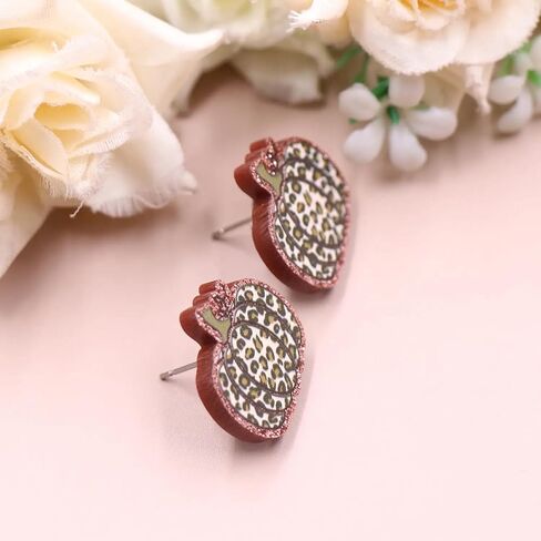 Luaa Leopard Print Pumpkin Stud Earrings for Women – Fall Acrylic Earrings with Glitter Outline – Stainless Steel Posts – Autumn Colors Halloween and Thanksgiving Jewelry – 0.75 Inch in Saudi Arabia