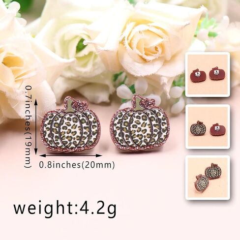 Luaa Leopard Print Pumpkin Stud Earrings for Women – Fall Acrylic Earrings with Glitter Outline – Stainless Steel Posts – Autumn Colors Halloween and Thanksgiving Jewelry – 0.75 Inch in Saudi Arabia