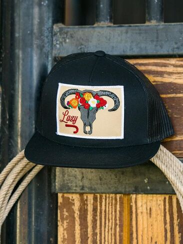 Lazy J Ranch Skull & Flowers Classic Five Panel Trucker Hat - Adjustable Unisex Country Hats, Vintage Trucker Hat in Saudi Arabia