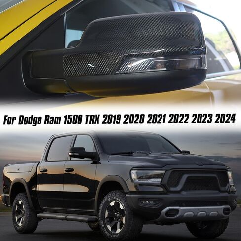 غطاء مرآة الرؤية الخلفية من ألياف الكربون من Jogon لسيارة Dodge RAM 1500 TRX للطرق الوعرة Laramie Rebel Limited 2019 2020 2021 2022 2023 2024 أغطية غطاء مرآة الباب الخارجي (لامع CF) in Kuwait
