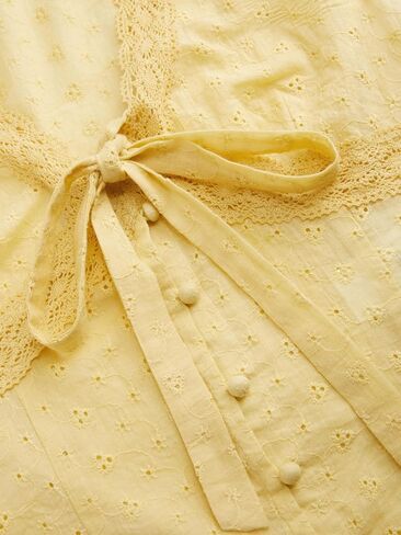 CIDER Women Broderie Anglaise Bowknot V الرقبة قصيرة الأكمام البلوزات القطن الصيف التعادل الجبهة بلوزة in Saudi Arabia