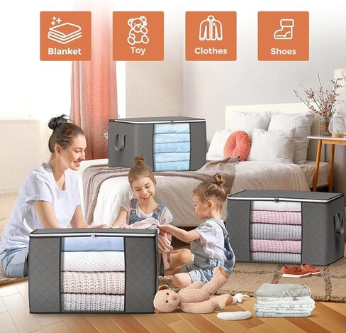 90 لتر أكياس تخزين كبيرة ، 6 حزمة تخزين ملابس تخزين منظمي الخزانة قابلة للطي حاويات تخزين مع مقبض معزز للملابس ، بطانية ، معرفات ، صفائح السرير ، الوسائد واللعب (رمادي) in Kuwait