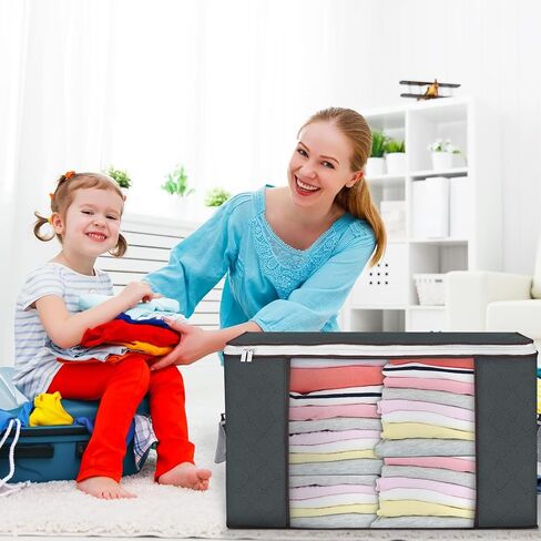 90 لتر أكياس تخزين كبيرة ، 6 حزمة تخزين ملابس تخزين منظمي الخزانة قابلة للطي حاويات تخزين مع مقبض معزز للملابس ، بطانية ، معرفات ، صفائح السرير ، الوسائد واللعب (رمادي) in Kuwait