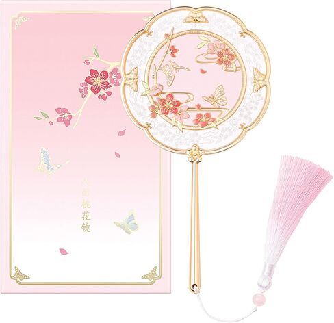 مرآة يد Peach Blossom، مرآة صغيرة محمولة باليد لوضع المكياج بتصميم الزهور والفراشات، هدية وردية للفتيات والنساء in Saudi Arabia