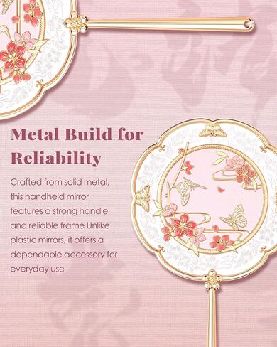 مرآة يد Peach Blossom، مرآة صغيرة محمولة باليد لوضع المكياج بتصميم الزهور والفراشات، هدية وردية للفتيات والنساء in Saudi Arabia