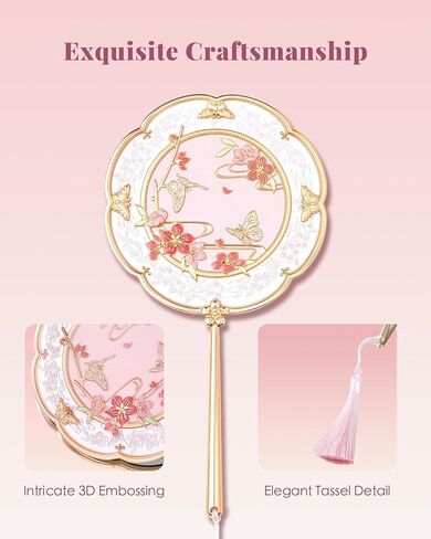 مرآة يد Peach Blossom، مرآة صغيرة محمولة باليد لوضع المكياج بتصميم الزهور والفراشات، هدية وردية للفتيات والنساء in Saudi Arabia
