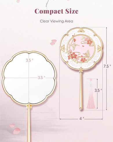 مرآة يد Peach Blossom، مرآة صغيرة محمولة باليد لوضع المكياج بتصميم الزهور والفراشات، هدية وردية للفتيات والنساء in Saudi Arabia