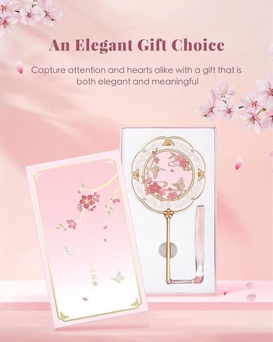 مرآة يد Peach Blossom، مرآة صغيرة محمولة باليد لوضع المكياج بتصميم الزهور والفراشات، هدية وردية للفتيات والنساء in Saudi Arabia