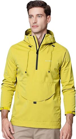 Men's Windproof Water-Resistant Hoodie Windbreaker Jacket Large Front Pocket Adjustable Hood Outdoor Relaxed Fit in Saudi Arabia