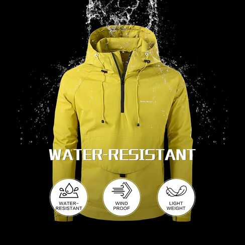 Men's Windproof Water-Resistant Hoodie Windbreaker Jacket Large Front Pocket Adjustable Hood Outdoor Relaxed Fit in Saudi Arabia