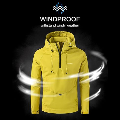 Men's Windproof Water-Resistant Hoodie Windbreaker Jacket Large Front Pocket Adjustable Hood Outdoor Relaxed Fit in Saudi Arabia