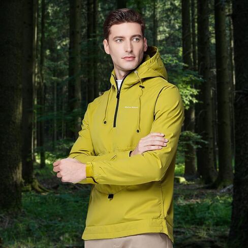 Men's Windproof Water-Resistant Hoodie Windbreaker Jacket Large Front Pocket Adjustable Hood Outdoor Relaxed Fit in Saudi Arabia