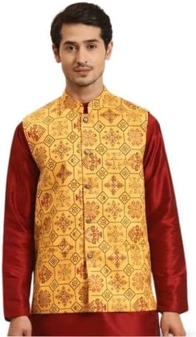 Sojanya (Since 1958 Men'S Cotton Linen Printeded Indian Traditional Ethnic Dresses Only Nehru Jacket in Saudi Arabia
