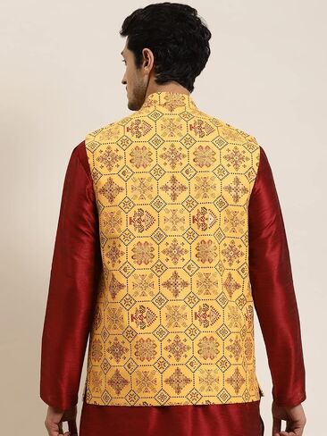 Sojanya (Since 1958 Men'S Cotton Linen Printeded Indian Traditional Ethnic Dresses Only Nehru Jacket in Saudi Arabia