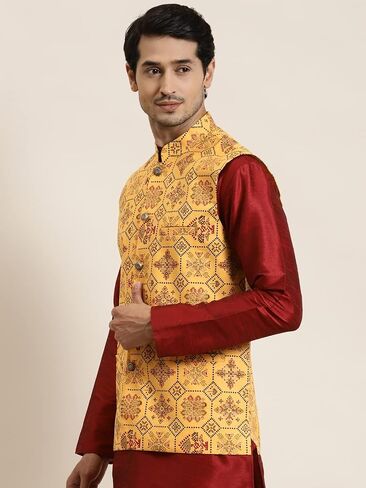 Sojanya (Since 1958 Men'S Cotton Linen Printeded Indian Traditional Ethnic Dresses Only Nehru Jacket in Saudi Arabia