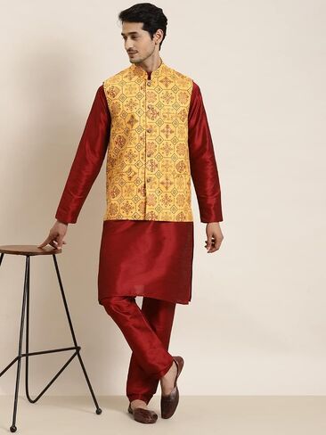 Sojanya (Since 1958 Men'S Cotton Linen Printeded Indian Traditional Ethnic Dresses Only Nehru Jacket in Saudi Arabia