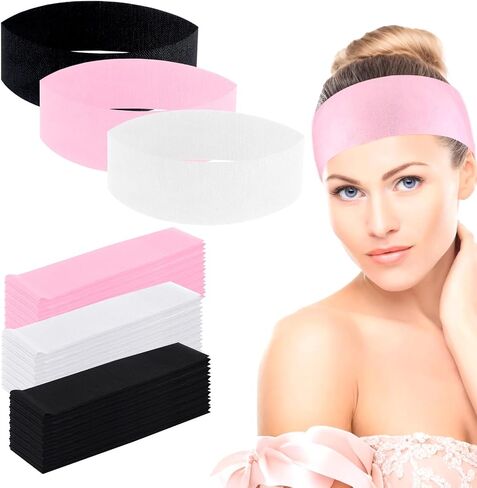 WILLBOND 200 Pieces Disposable Spa Facial Headbands Stretch Non Woven Facial Headband Skin Care Soft Hair Band with Convenient Closure for Women Salons, White in Kuwait