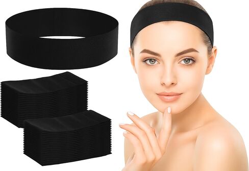WILLBOND 200 Pieces Disposable Spa Facial Headbands Stretch Non Woven Facial Headband Skin Care Soft Hair Band with Convenient Closure for Women Salons, White in Kuwait