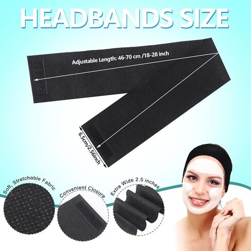 WILLBOND 200 Pieces Disposable Spa Facial Headbands Stretch Non Woven Facial Headband Skin Care Soft Hair Band with Convenient Closure for Women Salons, White in Kuwait