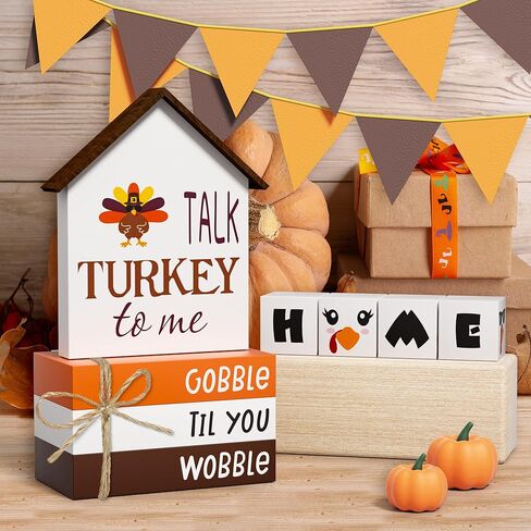 كتب صناعية لعيد الشكر، 8 قطع من كتب ديكور صينية متدرجة الخريف، علامات خشبية، ديكور خشبي ريفي للمزرعة للمنزل والمكتب والمطبخ in Kuwait