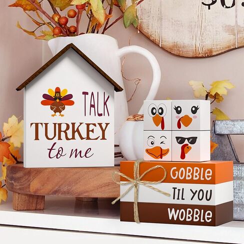 كتب صناعية لعيد الشكر، 8 قطع من كتب ديكور صينية متدرجة الخريف، علامات خشبية، ديكور خشبي ريفي للمزرعة للمنزل والمكتب والمطبخ in Kuwait