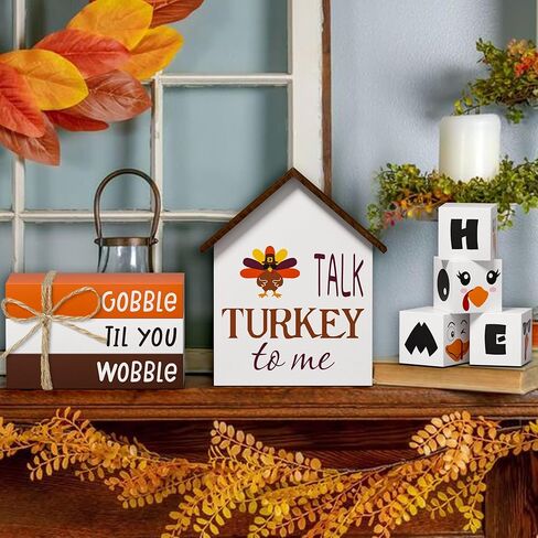 كتب صناعية لعيد الشكر، 8 قطع من كتب ديكور صينية متدرجة الخريف، علامات خشبية، ديكور خشبي ريفي للمزرعة للمنزل والمكتب والمطبخ in Kuwait