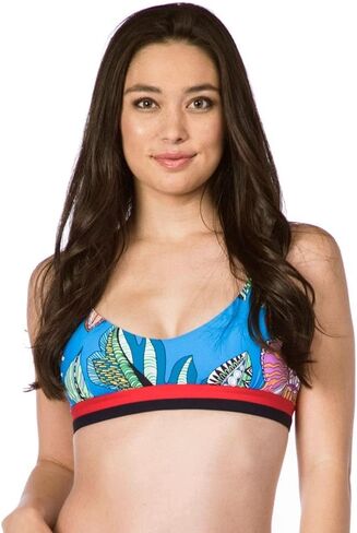 Trina Turk Women's Standard Banded Bralette Bikini Swimsuit Top, Pacific Blue/Tahiti Tropical Leaf Print, 6 in Kuwait
